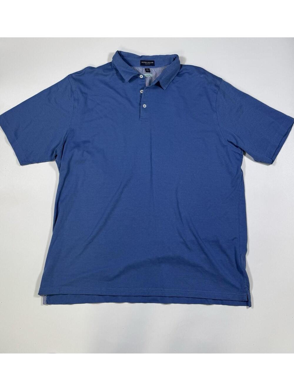 Peter Millar Collection Perfect Pique Polo Shirt Blue Cotton Blend Men’s 2XL